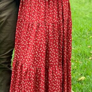 Red floral maxi skirt